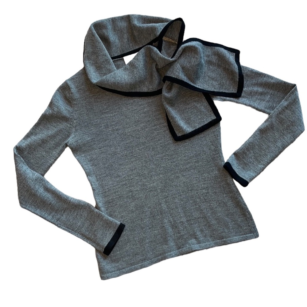 Ann Taylor Gray Black Trim Sweater with Scarf Neck Size XS